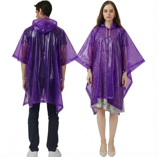 UPSEN Rain Ponchos for Adults, 2 Pcs Reusable Raincoats Coats Jackets Emergency for Women Men with Hood - color: Purple