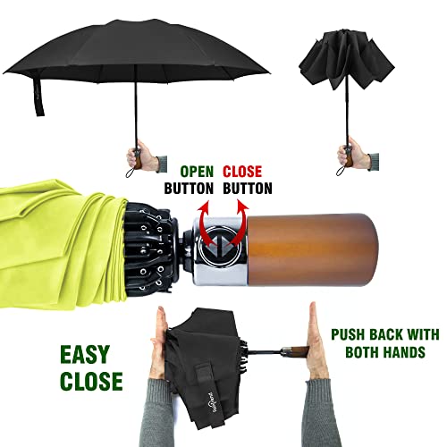 Raintrend Windproof Travel Umbrellas for Rain Automatic +10% Bigger Canopy Strong Frame Compact Folding Portable Umbrella for Women Men Backpack Purse - color: Yellow