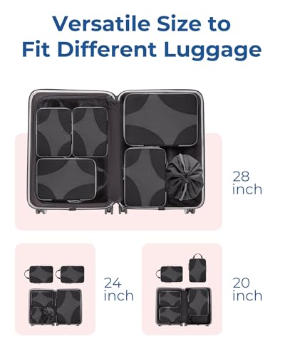 Bagsmart Compression Packing Cubes, Travel Bag Cruise Ship Essentials - color: Black, size: 6 Set