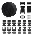 Strap and Buckles kit - 18 ft Nylon Webbing 1 inch wide, 8 Pack Quick Release Buckle, 16 pieces Tri-Glide Slide Clips, Black Stylish Plastic Buckles for Strips 1 inch Set, Adjustable Non-sewing