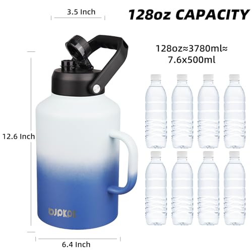 BJPKPK 128oz Stainless Steel Water Bottle, 1 Gallon Insulated Water Jug - color: Sky, style: 128oz-Side Handle