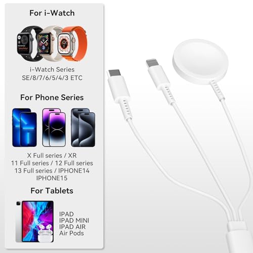 3 in 1 Multi Chargers Cable 6FT with 20W USB C Charger, for Apple Watch Charger Fast Charging,for iWatch Series Ultra2/SE/10/9/8/7/6/5/4/3/iPhone 15 16 Pro Max/14/13/12/11 - style: 3 in 1 Multi Chargers Cable