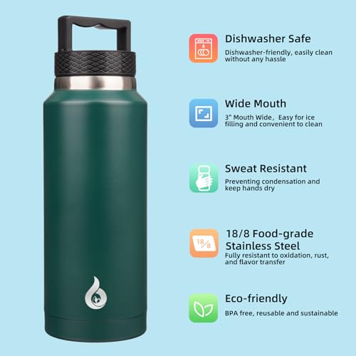 BJPKPK 36oz Insulated Water Bottle Stainless Steel Water Bottle with Handle - color: Army Green, style: 36oz