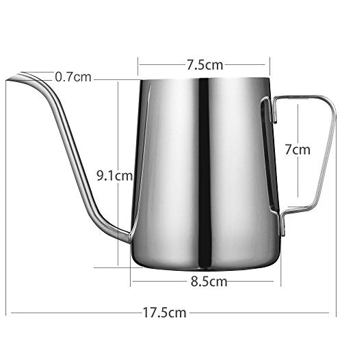 Long Narrow Spout Coffee Pot (12 Oz) Small Fine Stainless Pour Over Drip Coffee Pot Gooseneck Tea Kettle(Silver, 350ML) - color: Silver, size: 350ML