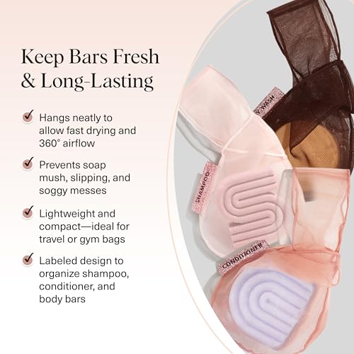 Kitsch Soap Saver Bag – Patented Mesh Bag Soap Holder – 3pc Set | for Shampoo and Conditioner Bars – Extends Use & Prevents Soggy Mess – Recycled Beauty Mesh Pouch, Eco-Friendly - color: Blush, Terracotta & Chocolate