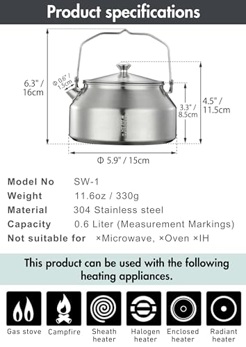CAMPINGMOON Canister Top Stove Kettle Kit w/igniter w/Gas Fuel Can Stabilizer XD-2F/Z41/SW-1