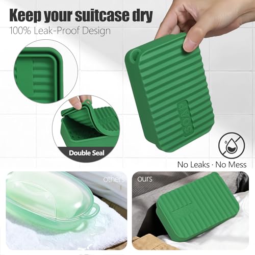 OTHIX Large Leakproof Travel Soap Case for 10 oz Bar Soap, Silicone Soap Container Compatible with Duke Cannon Style Big Bars, Tight-Seal Soap Box for Gym, Camping, Bathroom, Truck Drivers((Green) - color: Green