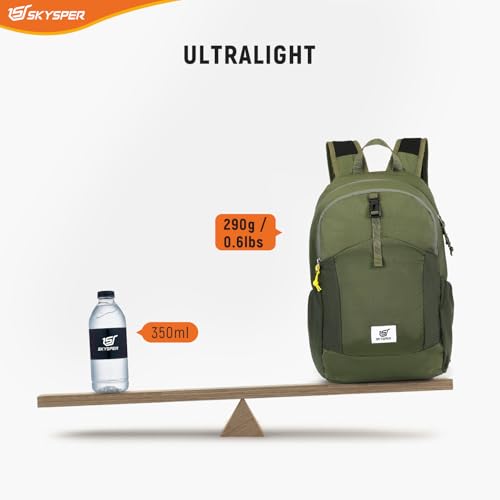 SKYSPER Small Packable Hiking Backpack 20L Anti-theift Travel Daypack | RFID Ultralight Foldable Walking Backpack with Water Bottle Holder, Nylon, Multi-compartment, Everyday Carry for Men Women - color: Armygreen