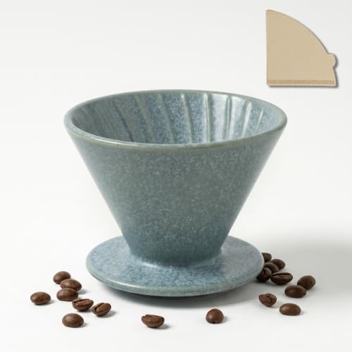 DIF DECO Ceramic Pour Over Coffee Dripper, Reusable Porcelain Portable Pour Over Coffee Maker, Slow Brewing Accessories with 1 Holes for Home, Office, Travel, Camping (Blue) - color: Blue