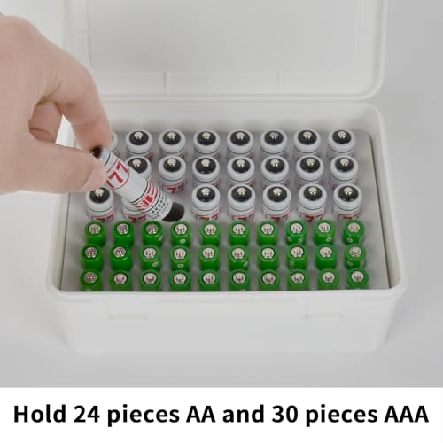 FULLCASE Battery Organizer Storage Box Fits 54 AA AAA Batteries, Clear White - color: White
