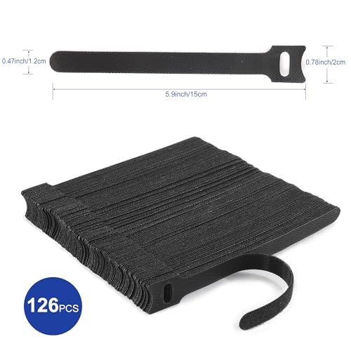 Nettbe Reusable Cable Ties, 126 PCS 6 Inches Adjustable Cord Straps Wire Organizer Cord Wrap and Hook Loop Cable Management - size: 6inches-126PCS