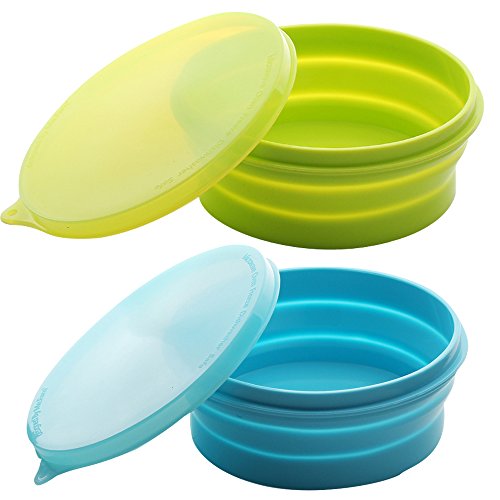 ME.FAN Silicone Collapsible Bowls - Silicone Folding Travel Bowl with Lids - Expandable Food Storage Containers Set - Portable, [27oz] - color: 2 Pack-Blue-Light Green