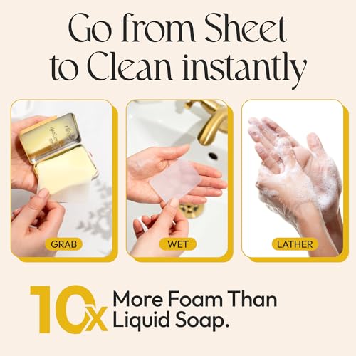 FOMIN - Paper Soap Sheets for Traveling - 100 Lemon Portable Camping Soap Sheets for Travel in Tin - Dissolvable Mini Portable Travel Soap Sheet for Hand Washing - color: Lemon