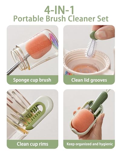 4-in-1 Portable Brush Cleaner Set,Compact Water Bottle Cleaner Brush Kit