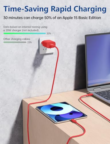 15FT USB C to USB C Cable, Long 60W USBC to USBC Cord Fast Charging | Extra Long Type C to Type C Cable for iPhone 17 16 15 Pro Plus Pro Max,Galaxy S26/S25/S24,iPad Pro/Air,MacBook Pro/Air, Red - color: Red, size: 15ft