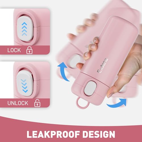Exllena 10oz Small Insulated Water Bottle with One-Touch Soft Straw Lid, Double-Wall Vacuum Small Travel Water Bottle for Cold&Hot Drinks–Leak-Proof, Mini Flask for Handbag, Yoga, Sport(Pink) - color: Pink