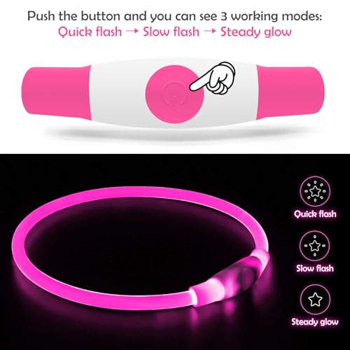 Led Dog Collar,BSEEN USB Rechargeable Light up Flash Dog Necklace - color: Pink