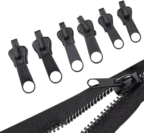 Calsgkspray 6Pcs Black Universal Instant Fix Zipper Repair Kit Replacement Zip Slider Teeth Rescue Replacement Pack Zippers Design Arts Buckles, Crafts and Sewing Notions and Supplies