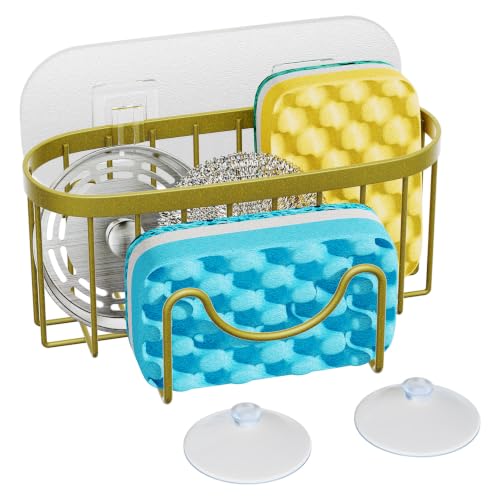 HapiRm Sponge Holder for Kitchen Sink - Unique M-Shaped Sink Caddy - color: Dark Gold, size: with M-shaped Holder