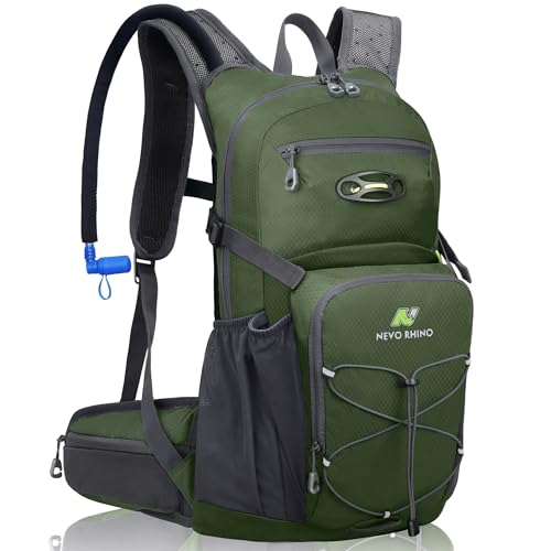 N NEVO RHINO Hydration Backpack, 18L Hiking Backpack with 3L Water Bladder | Multipurpose Water Backpack High Flow Bite, Insulated Hydration Pack Ideal for Hiking and Cycling - color: Army Green