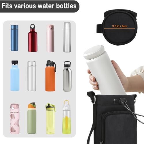 E-Tree Canvas Crossbody Water Bottle Bag,Shoulder Strap,Phone Pocket Black | Canvas & Nylon, Fits 800ml Bottles, Adjustable Strap, Phone Pocket, Hiking Gym Camping, Unisex