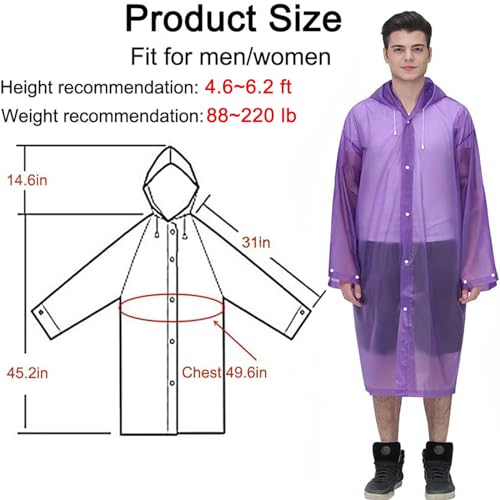 Rain Ponchos Raincoats for Adults Women Men, Reusable 2 Pack Rain Jacket Coats with Hood for Family Disney Camping Hiking - color: 1 Purple+1 Pink