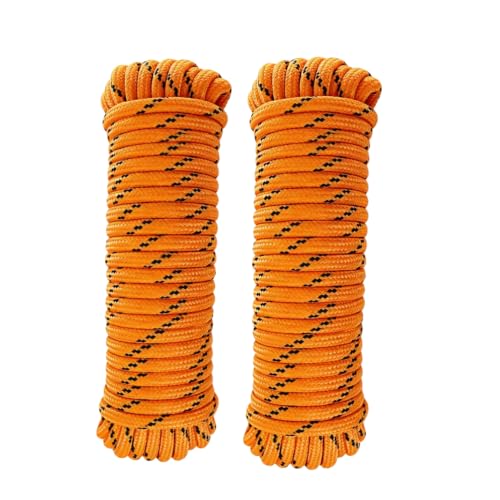 3/8 in × 100 ft Orange Diamond Braided Polypropylene Rope with Non-Woven Core, 32-Strand High Strength for Clothesline, Flagpole, Camping, Indoor & Outdoor Use (2 Pack, 50ft Each) - size: 3/8" x 100FT, style: Orange
