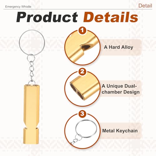 Emergency Whistle, Aluminum Survival Whistles with Lanyard and Keychain Loud Safety Rescue Signaling - color: Gold