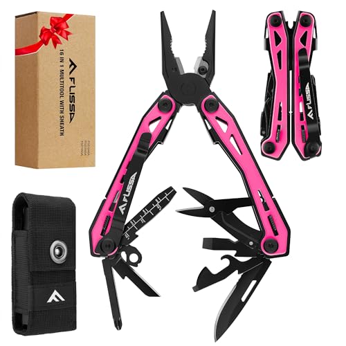 FLISSA 16-In-1 Multi-Tool Pliers, EDC Multitool, Multipurpose Tool, Pink - color: Pink