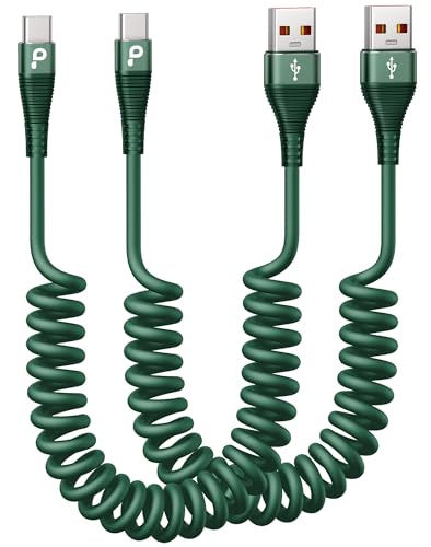 USB C Cable Fast Charging 60W 5FT 2Pack Coiled USB A to USB C Cable for Car | iPhone USB C Cable USB to Type C Charging for iPhone 17/16/15 Pro Max/Samsung Galaxy S20 S10 and More USB C Devices-Green - color: Green, size: 5FT, style: USB A to USB C