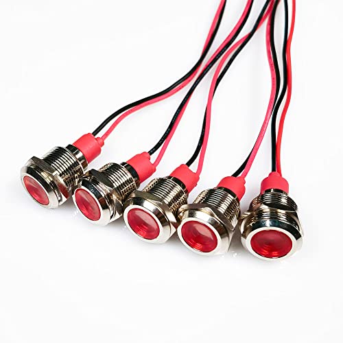 Gebildet 5pcs 12mm LED Metal Indicator Light AC/DC 12-24V Waterproof Signal Lamp Pilot Dash Directional with Wire(Red) - color: Red AC/DC 12-24V
