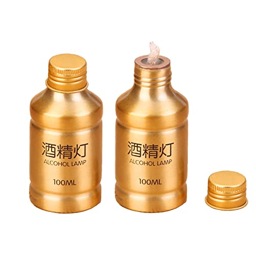 2 Packs Portable Alcohol Burner Lamp Case 100ml Aluminum Alloy Stoves Alcohol Lamp for Outdoor Hiking Picnic Lab Equipment - Golden - size: Gold 2Pcs