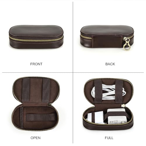 CONTACTS Full Grain Leather Electronics Organizer Small Cable Bag Handmade Tech Pouch Travel Organizer for Cable, Charger Cord