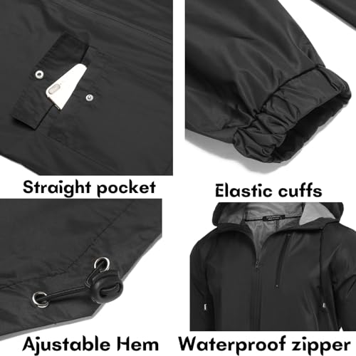 COOFANDY Men's Long Raincoat Ligtweight Rain Jacket Waterproof Outdoor Jackets with Hood - color: Black, size: 3X-Large