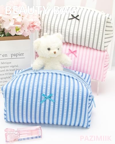 PAZIMIIK Cozy Makeup Bag for Women,Zipper Cosmetic Pouch,Stripe Lake Blue - color: Stripe Lake Blue
