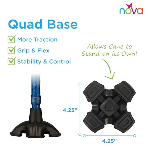 Nova Joy Designer Offset Quad Cane for Seniors - Unisex Adjustable Lightweight Walking Aid with Foam Handle, Wrist Strap and Anti-Rattle Lock - Essential Mobility Support - Blue Rain - color: Blue Waves