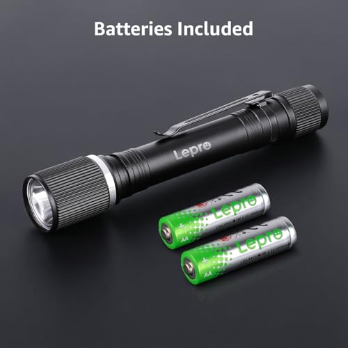 Lepro LED Mini Flashlight High Lumens with Clip, Waterproof, Energy Saving, Portable for Outdoor, Emergency, AA Batteries Included, Tactical & Camping Accessories