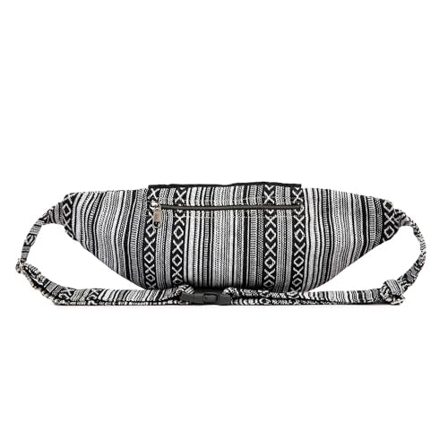 Freakmandu Eco-Friendly Boho Hippie Style Large Hemp Fanny Pack White Hip Waist Bag for Hiking Running Jogging - color: Black Mix