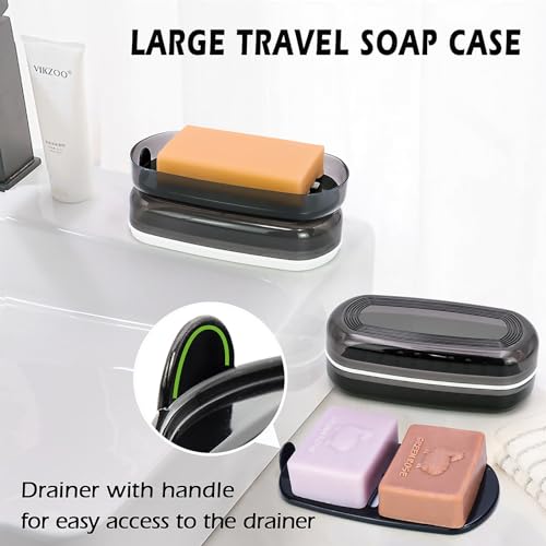 AIDIMMING Shampoo Bar Holder & Large Travel Soap Case with Drain Tray | Clear shampoo bar travel case for shampoo and conditioner bars or one 10 oz soap bar, with a removable drain tray (Black) - color: Black-large, size: Large