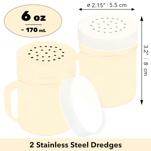 CUSINIUM 6oz Beige Stainless Steel Salt Pepper Dredge Shakers - With Plastic Cap - With Handle - Pack of 2 - color: Beige, size: 6 Oz