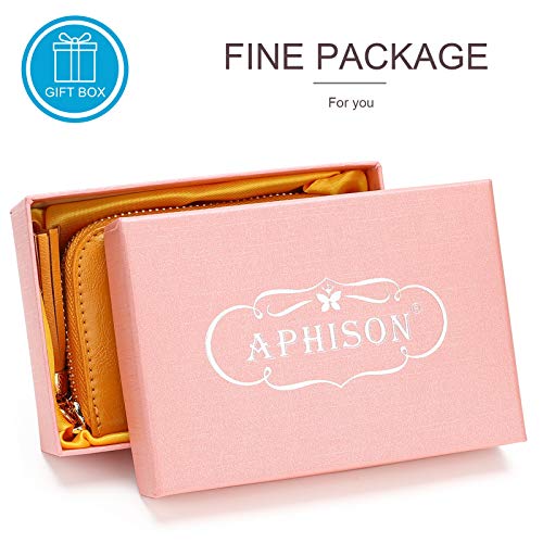 APHISON RFID Credit Card Holder Zipper Card Case Keychain Small Wallet for Women 1927 DARK-YELLOW - color: A-DARK-YELLOW（single zip）