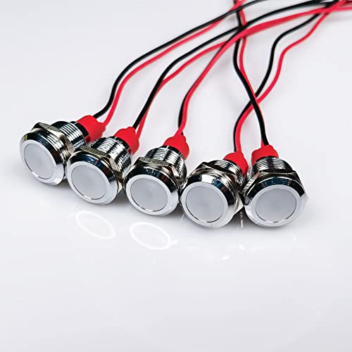 Gebildet 5pcs 12mm LED Metal Indicator Light AC/DC 12-24V Waterproof Signal Lamp Pilot Dash Directional with Wire(White) - color: White AC/DC 12-24V