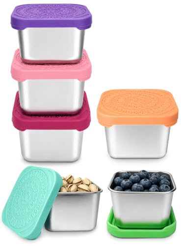 HTEVW 6 Pack Stainless Steel Snack Containers for Kids, 6 oz Food Container - color: color1