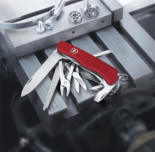Victorinox Work Champ Swiss Army Knife - 21-Function Pocket Multitool, Red | Heavy-duty 4.4 in folding tool with wood saw, metal file, pliers, and scissors. Durable polyamide scales in classic red.