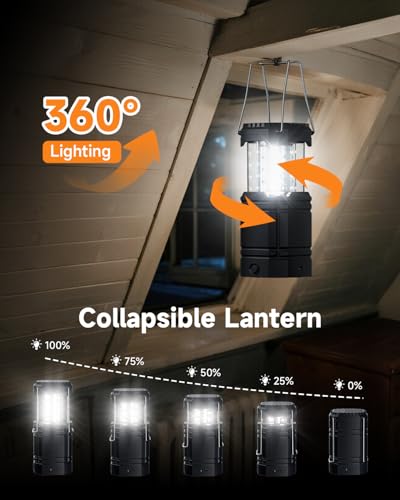 Solar Camping Lantern 4 Pack, Rechargeable LED Lantern with Flashlight