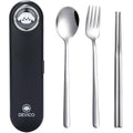 DEVICO Travel Utensils with Case Cute, Reusable Silverware for Lunch, 4Pcs Portable Cutlery Set, 18/8 Stainless Steel Fork Spoon Chopsticks in Cartoon Case, Dishwasher Safe (Black) - color: Black