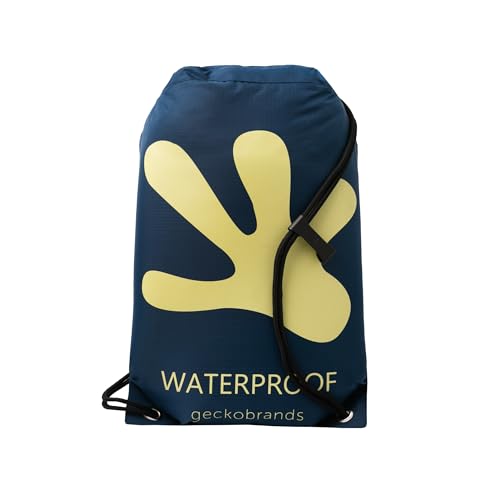 geckobrands Embark 10L Drawstring Backpack – Waterproof, Lightweight Dry Bag for Beach, Hiking, and Light Water Activities - color: Navy/Gold