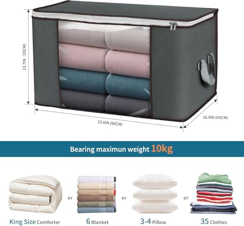 90L Large Storage Bags, 3 Pack Clothes Storage Bins Closet Organizers - color: Grey, size: 3 Pack-90L