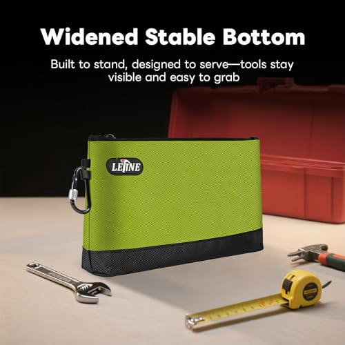 LETINE Tool Pouches Zipper Bag, Water Resistant 1680D Oxford Pouch Bags with Carabiners, Extra Wide Flat Bottom Stand-Up Tool Storage and Organizers, Medium 3-Pack - size: 3 Pack Medium