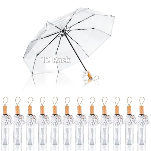 Clear Wedding Umbrella Bulk Transparent Portable Folding Travel Umbrella | Reinforced design with 8 ribs,lightweight design,ample space,practicality and decorative appeal,outdoor group activities